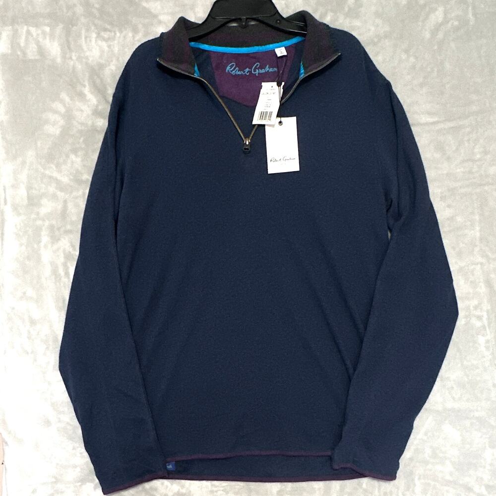 Robert Graham Callon Quarter Zip Knit Pullover Men Small Navy Purple Classic Fit